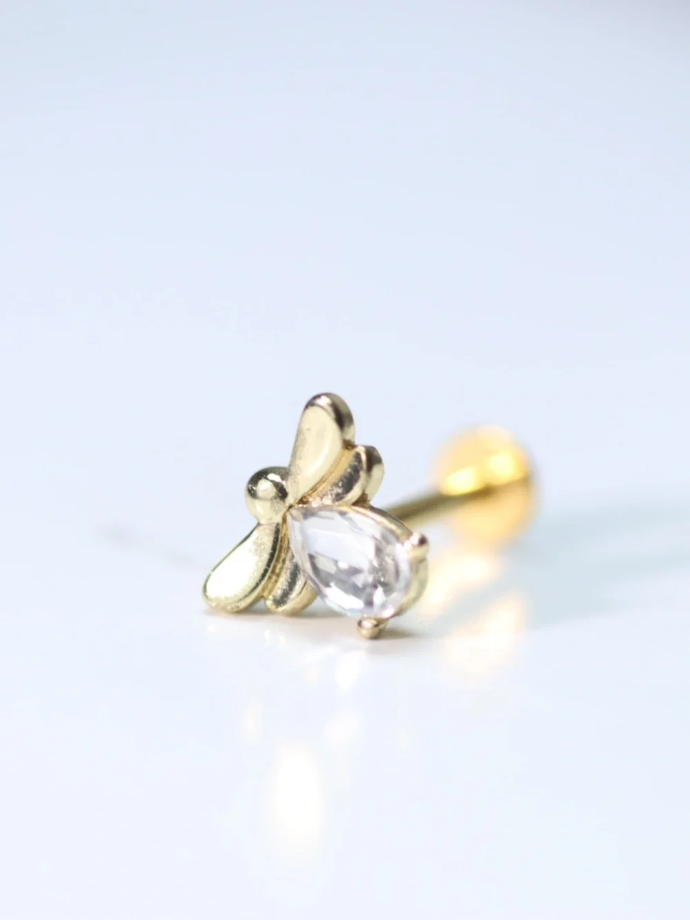 Cute crystal angel bee Barbel Piercing Gold Plated New